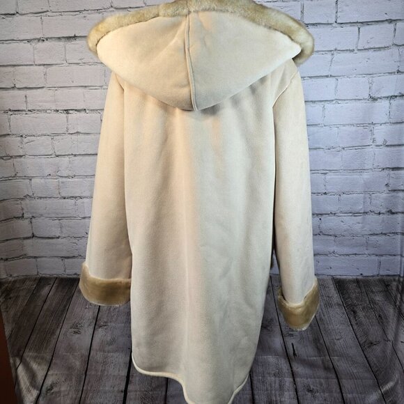 WOMENS JONES NEW YORK FAUX SUEDE COAT FAUX FUR LINING TAN SIZE MEDIUM EUC - Picture 9 of 11